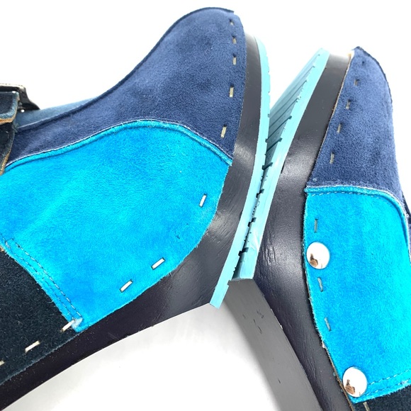 John Fluevog Summer Of Love Amor Blue Suede Shoes Clogs - Picture 9 of 12